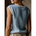 thumbnail image 4 of Women'S Crew Neck Casual Cap Sleeve Tops Lace Patchwork Basic Summer Loose Fit Blouse M, 4 of 7