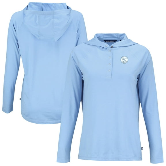 Women's Cutter & Buck Powder Blue Milwaukee Brewers Coastline Epic Comfort Eco Recycled Long Sleeve Hoodie T-Shirt