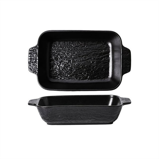 Creative Stone Pattern Double Ear Plate Microwave Plate Ceramic Household Electric Oven Baking Dish Baking Bowl