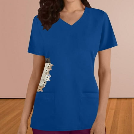 

Gaecuw Scrub Tops Women Stretchy Plus Size Print Tops With Pockets Blouses Short Sleeve T Shirts Regular Fit Pullover Tees T-Shirts Graphic Print Tops V Neck Blouses Casual T Shirts Summer Tees Tops