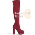 thumbnail image 4 of BLISSFUL STEP Women's Boots Platform Block Heel Over the Knee Thigh High Boots Burgundy 6.5, 4 of 7