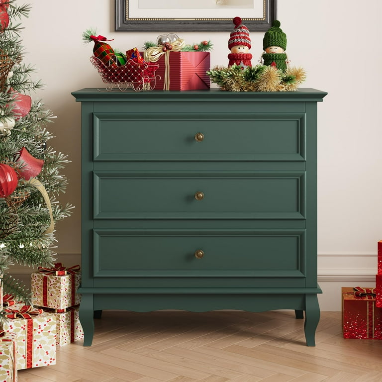 Mayincolor Green 32" Wide 3 Drawer Dresser Set of 2, Modern Wood Chest of Drawers, Silent Slide Drawers Storage Organizer Cabinet for Bedroom, Living