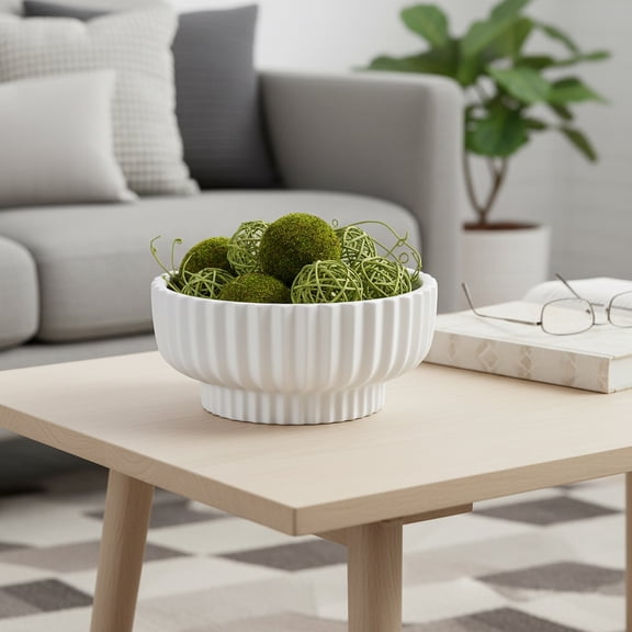 Decorative Ridged Pedestal Style Bowl for Coffee Table Decor - Modern Home Decor Accents for Kitchen Counter and Centerpiece Table Decorations - Perfect Candy or Key Accent Bowl - 6", White