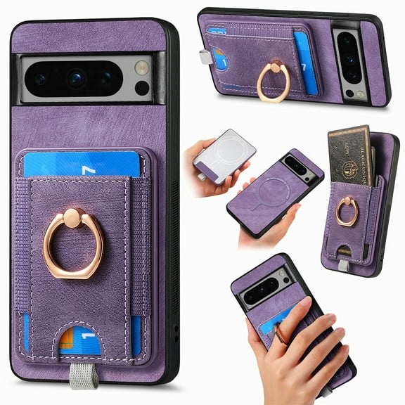 TECH CIRCLE 2 in 1 Detachable Magnetic Wallet Case For Google Pixel 6a,360°Rotation Ring Holder Kickstand PU Leather Card Slots Shockproof Protective Cover for Google Pixel 6A 5G 6.1" 2022,Purple
