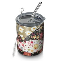 12oz Coffee Tumblers Pioneer Flower Stainless Steel Vacuum Insulated Travel Tumbler Coffee Cups Mug with Lid and Straw with Cleaning Brush for Cold & Hot Drinks