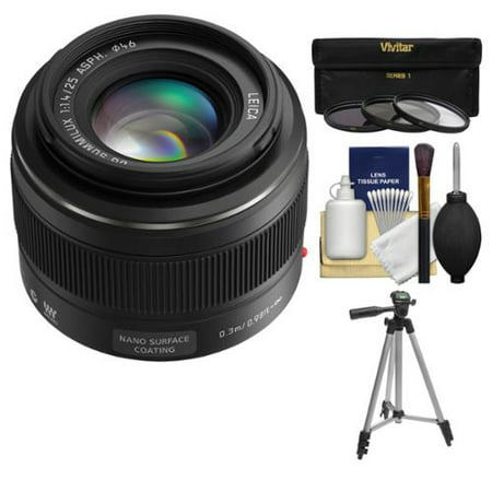 Panasonic Lumix G 25mm f/1.4 Leica DG Summilux Lens with 3 UV/CPL/ND8 Filters + Tripod + Kit for G5, G6, GF5, GF6, GH3, GH4, GM1, GX7