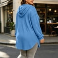 thumbnail image 5 of Women Plus-Size Long Hooded Sweatshirt Drawstring Long Sleeve Curved Hem Hoodie Tops With Kangaroo Pocket Casual Loose Daily Outerwear Blue L, 5 of 6