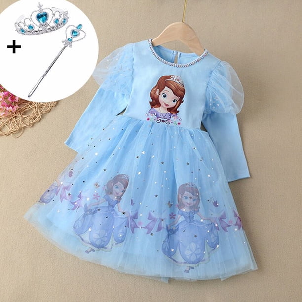 Vestidos de otoño Niñas Vestidos Frozen Elsa Vestidos Fiesta de cumpleaños Traje de princesa de manga larga Teen Children's Prom Dress5T Gao Jinjia LED