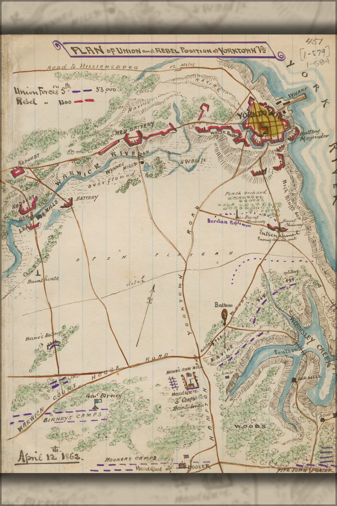 24"x36" Gallery Poster, map of positions battle of Yorktown Virginia