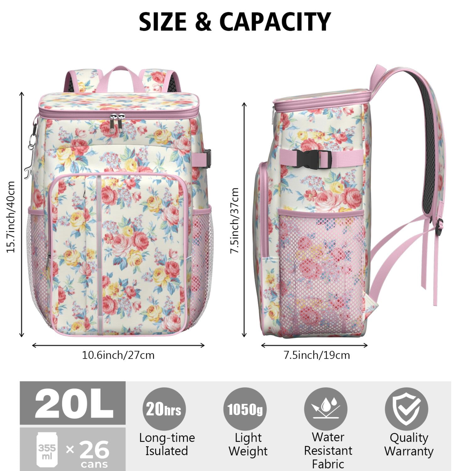 Travel Cooler Bag - Pioneer Flower Camping Beer Cooler Backpack with Bottle Opener- Waterproof Insulated Picnic Backpacks - Cooler Bag for Beach