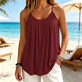 thumbnail image 6 of Yigetop Women's Pleated Tank Tops Spaghetti Strap Camisole Curved Hem Fashion Casual 2026 Summer Tops Daily Wear Wine 8XL, 6 of 6