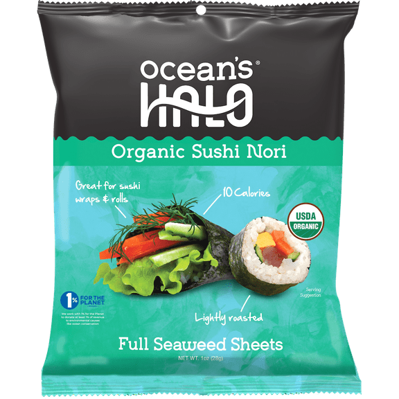 Ocean's Halo, Sushi Nori Seaweed, Organic, Vegan, Perfect Paper for Wraps, Shelf-Stable, 1 oz.