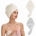 thumbnail image 1 of wonima11 Microfiber Hair Towel Wrap, 2Pack Thickened Drying Hair Wraps Towels with Button. Super Absorbent Drying Hair Towel Wrap for Curly Hair, Anti Frizz Towel for Women. (Off White+Gray), 1 of 1