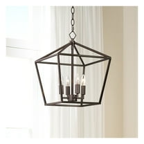 Franklin Iron Works Queluz Bronze Pendant Chandelier 13" Wide Industrial Rustic Geometric Cage 4-Light Fixture for Dining Room House Kitchen Island
