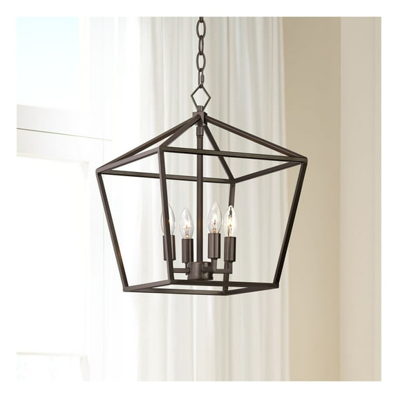 Franklin Iron Works Queluz Bronze Pendant Chandelier 13" Wide Industrial Rustic Geometric Cage 4-Light Fixture for Dining Room House Kitchen Island