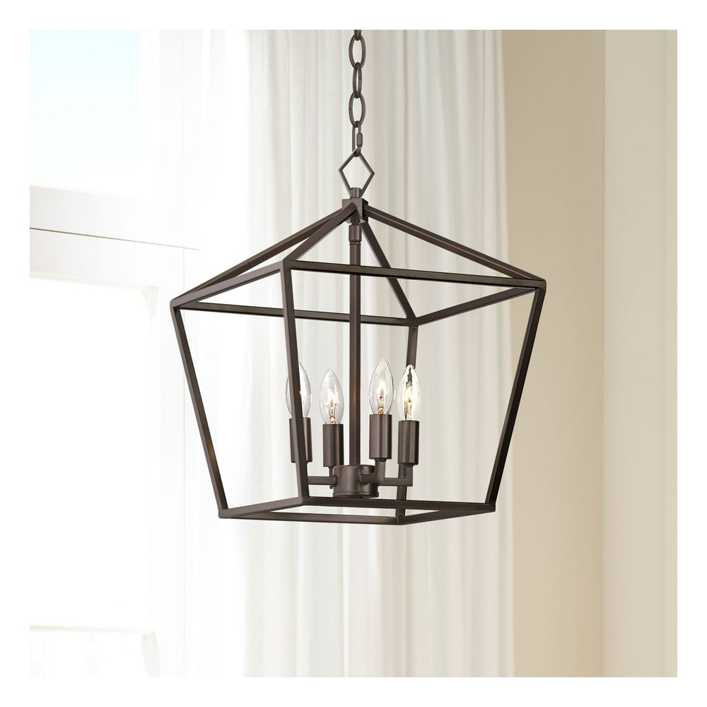 Franklin Iron Works Bronze Cage Foyer Pendant Chandelier 13" Wide Open