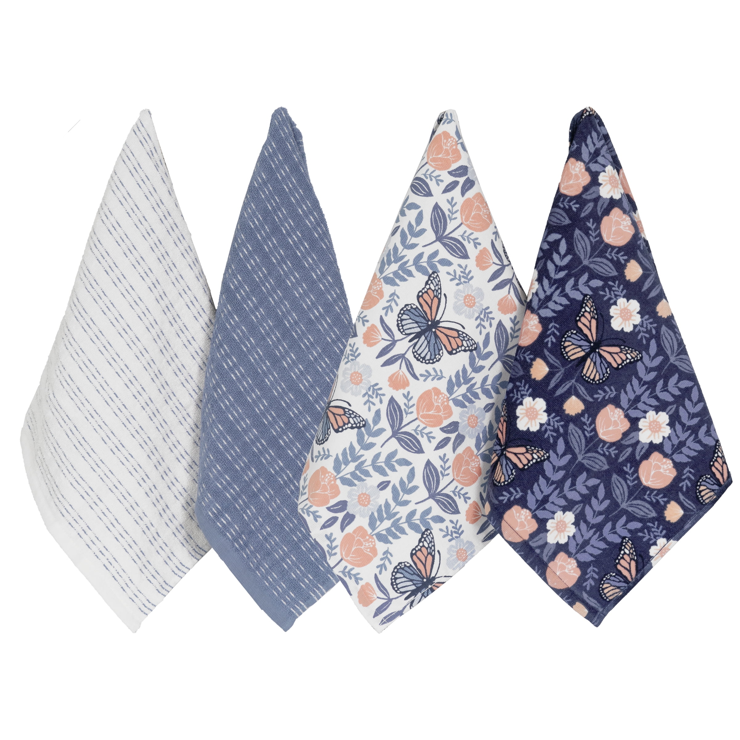 RITZ 100% Cotton Kitchen Towels, Butterfly Spring – Absorbent Dish Towels for Drying & Cleaning – Soft & Durable (Set of 4)