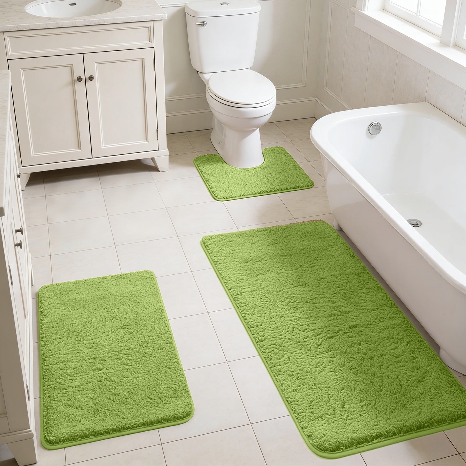 Light Luxury 3Pcs Bathroom Rugs,Super Absorbent and Soft Microfiber Shaggy Bath Mat,Non Slip Washable Bathroom Runner Rug Soft Thick Absorbent Bath Mat for Shower,Shaggy Plush Large Bath Rug
