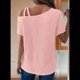 thumbnail image 5 of Camiseta Informal de Verano para Mujer, de Corta, con Hombros Descubiertos y Tejido Gofre, Color Rosa, Talla M, 5 of 6