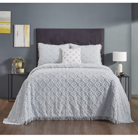 Better Trends 4 Piece Chenille Bedspread Set for King Bedspread 100% Cotton Lightweight Bedspread for All Season Charleston Collection (Blue)
