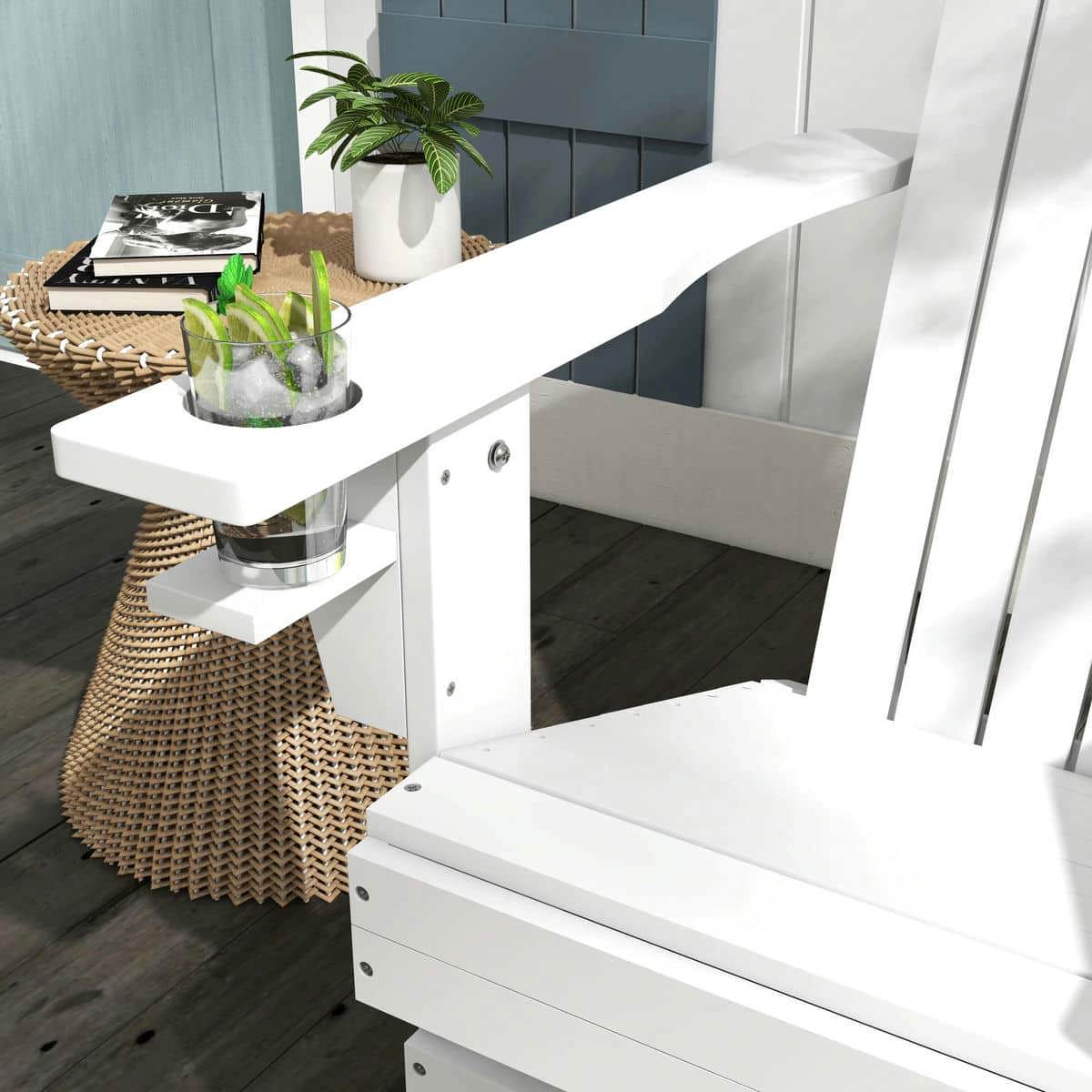 Spaco Oversized Adirondack Chair, Outdoor Porch Seating, Classic Log Lounge with Built-in Cupholder for Outdoor as Backyard, Lawn, Garden, White