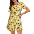 thumbnail image 1 of Fotbe Navy Blue Leaf Sunflower Bata de Dormir para Mujer con Estampado, Camisón de Algodón de Manga Corta, Ropa de Dormir Casual, 1 of 6