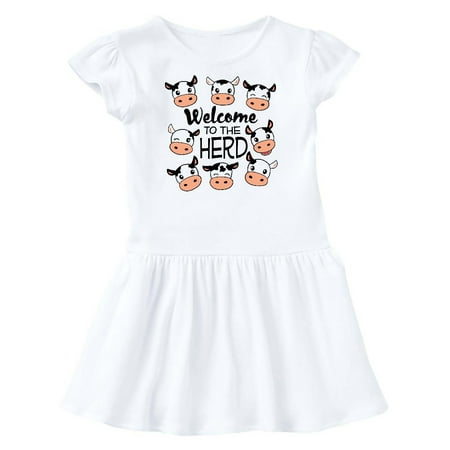 

Inktastic Welcome to the Herd with cute Black and White Holstein Cows Gift Toddler Girl Dress