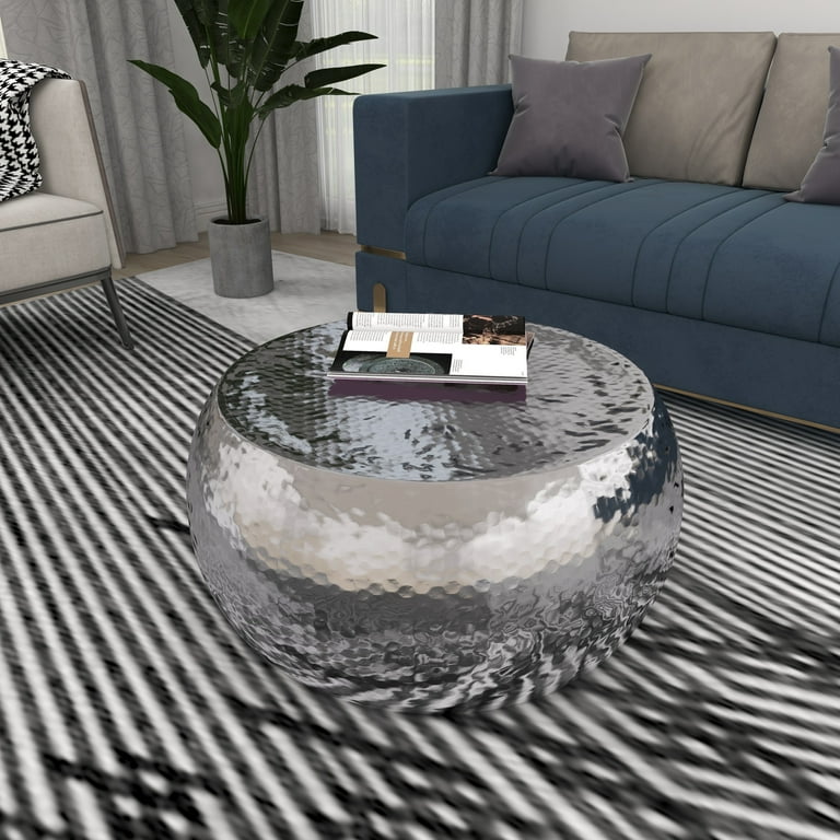 DecMode Contemporary Aluminum Pouf Inspired Coffee Table