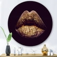 thumbnail image 2 of Designart 'Sexy Golden Metallized Woman Lips II' Modern Circle Metal Wall Art 29x29 - Disc of 29, 2 of 5