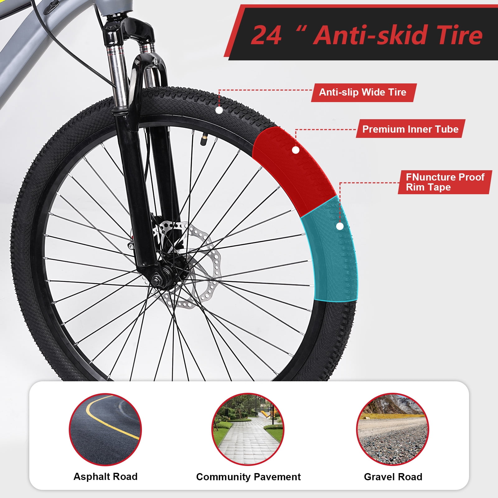 SPPTTY 21 Speed Mountain Bike,24 inch Bike for Men Women Boys Girls,Disc Brakes Dual Suspension