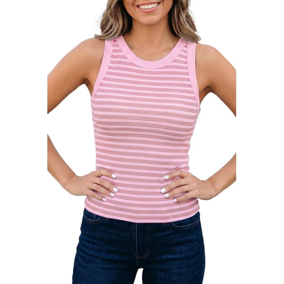 TinyCribz Sleeveless Round Neck Striped Tank Top for Women, Summer XL