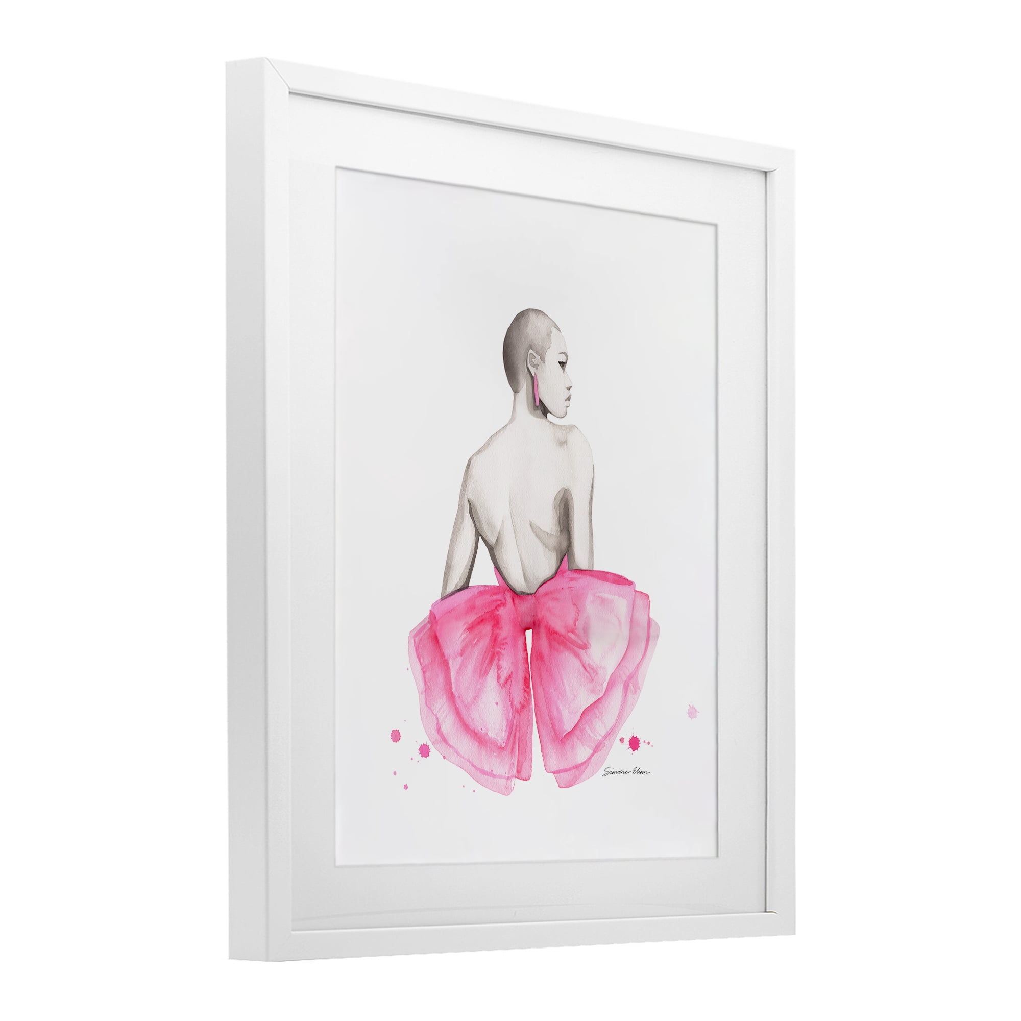 Stupell Industries Pink Bow Portrait From Behind White Framed Print Under Glass, design by Simone Elum
