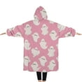 thumbnail image 2 of Oversized Wearable Blanket Hoodie,Halloween Pink Ghosts Pattern Sherpa Blanket Hoodie with Super Pockets,Super Warm Fuzzy Pullover for Women & Men, 2 of 6