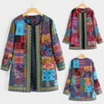 thumbnail image 3 of Women Vintage Ethnic Floral Print Long Sleeve Plus Size Cotton Jacket Coat with Random Pattern, in Blue, Size L, 3 of 5
