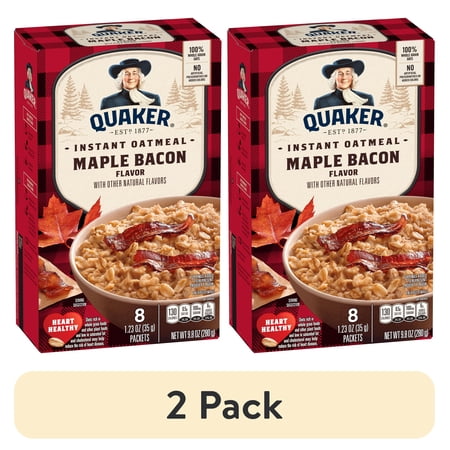 (2 pack) Quaker Instant Oatmeal with Maple Bacon Flavor, 9.8 oz, 8 packets