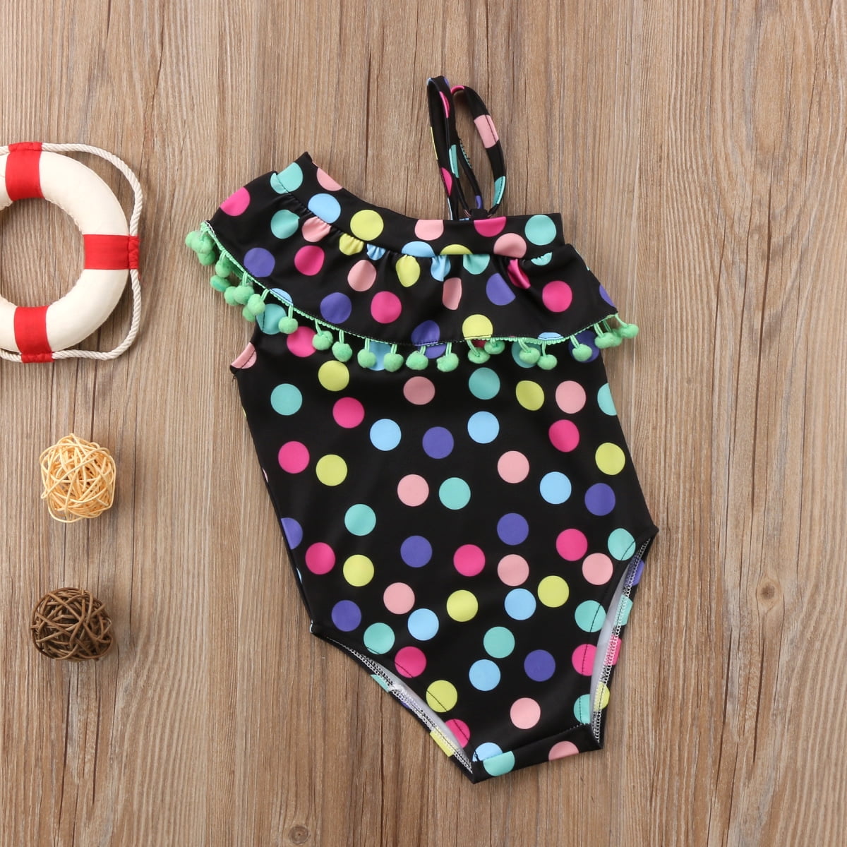 Little Girls Swimsuit Polka Dots Pompom Print Two Styles Bikini Set ...