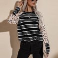 thumbnail image 3 of Camiseta holgada Apalfuy con cuello redondo y estampado de rayas de manga larga para mujer negro S, 3 of 7