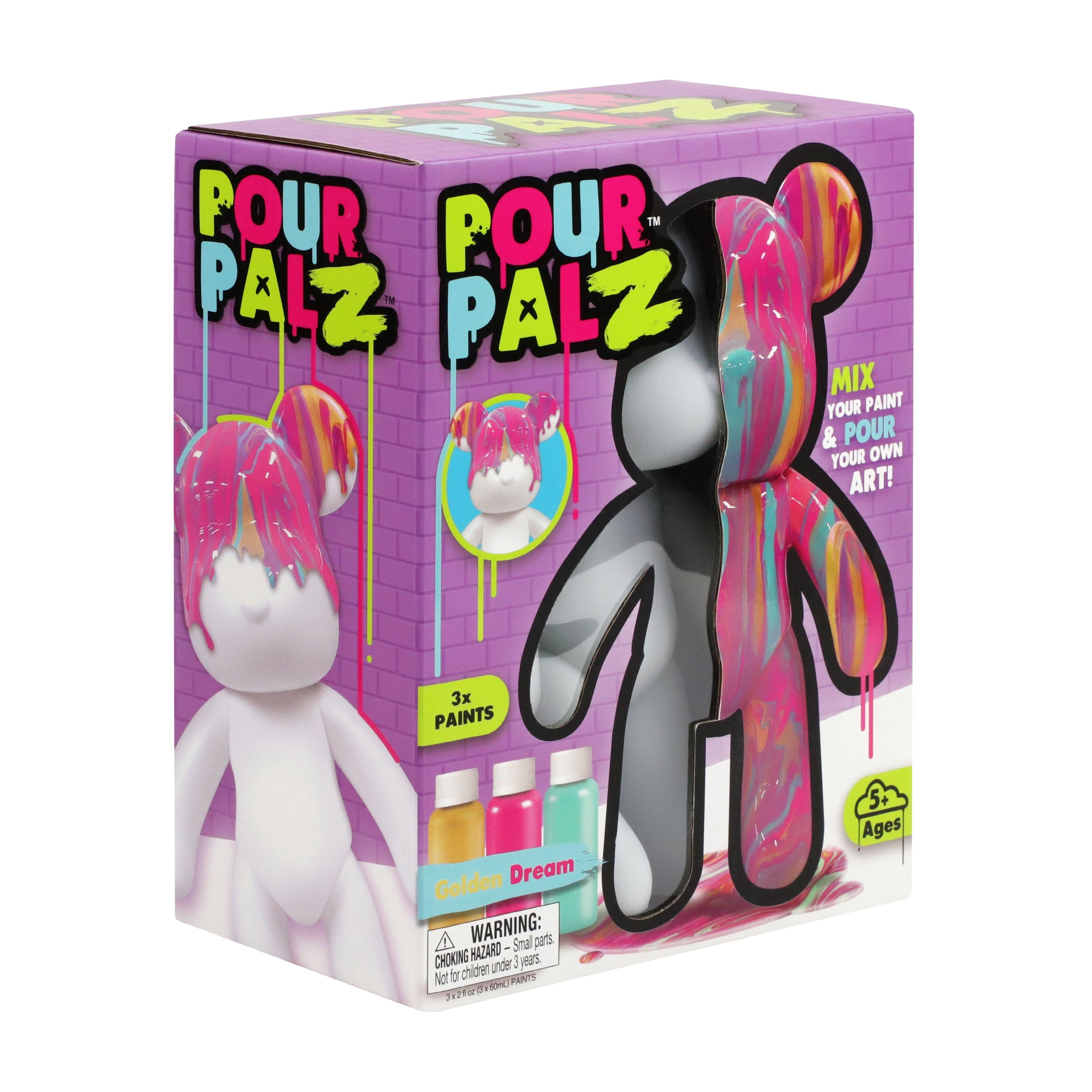 Pour Palz 9” Bear, Golden Dream, DIY Paint & Pour Craft Kit for Kids Ages 5+