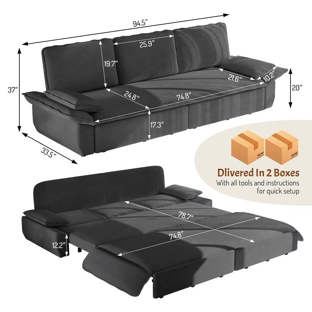 MAYEERTY Modern 73.2‑Inch Queen‑Size Pull‑Out Sleeper Sofa Bed, 3‑in‑1 Multi‑Functional Convertible Velvet Loveseat Couch for Living Rooms and Bedrooms