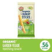 (4 pack) Earths Best Organic Teething Crunchy Sticks Garden Veggie Puffed Baby Snack, 0.56 oz Bag