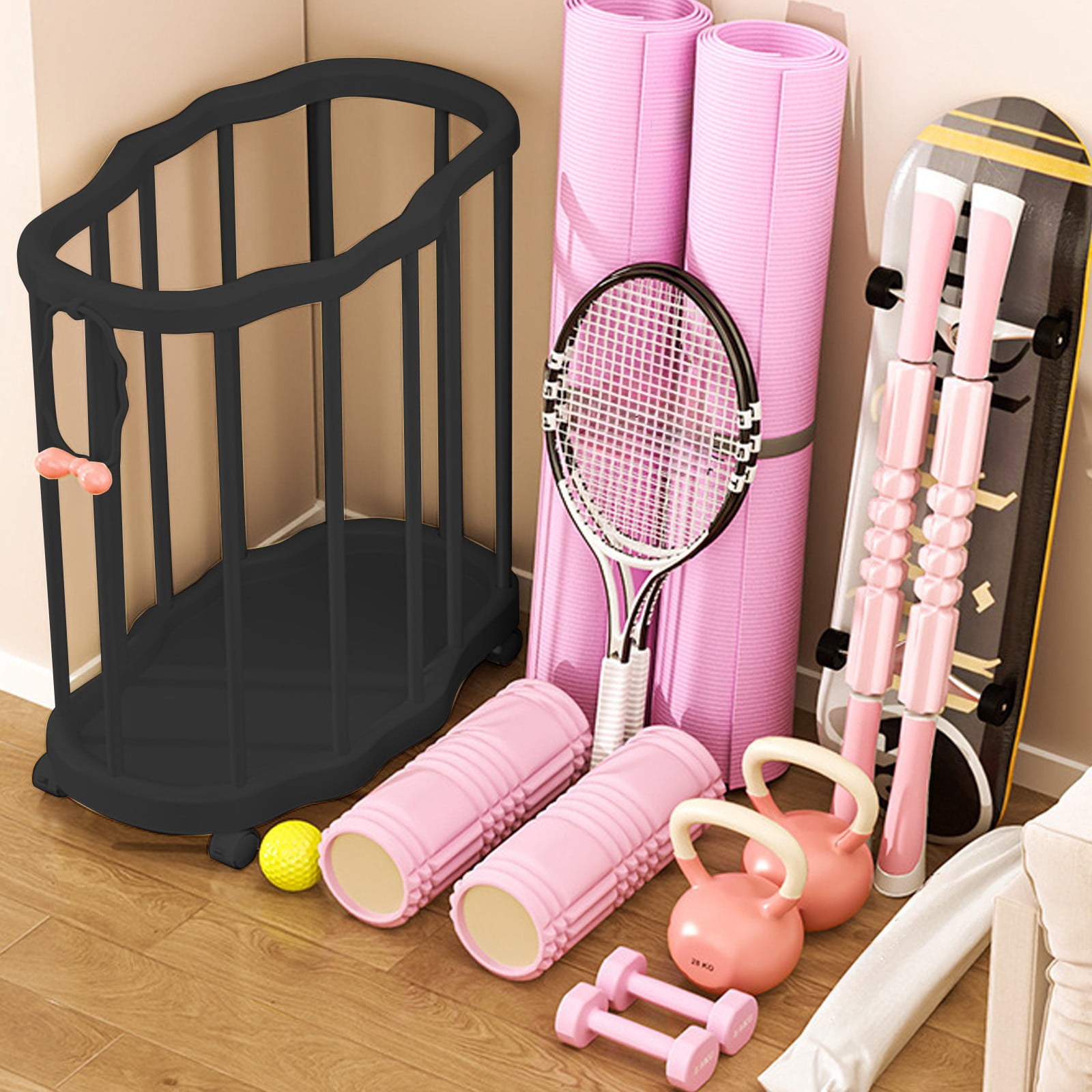Yoga Mat Storage Racks, Sport Equipment Storage Cart, Yoga Mat Holder Storage Basket ,for Foam Roller Yoga Block Resistance Bands Yoga Mat Home Storage Artifact
