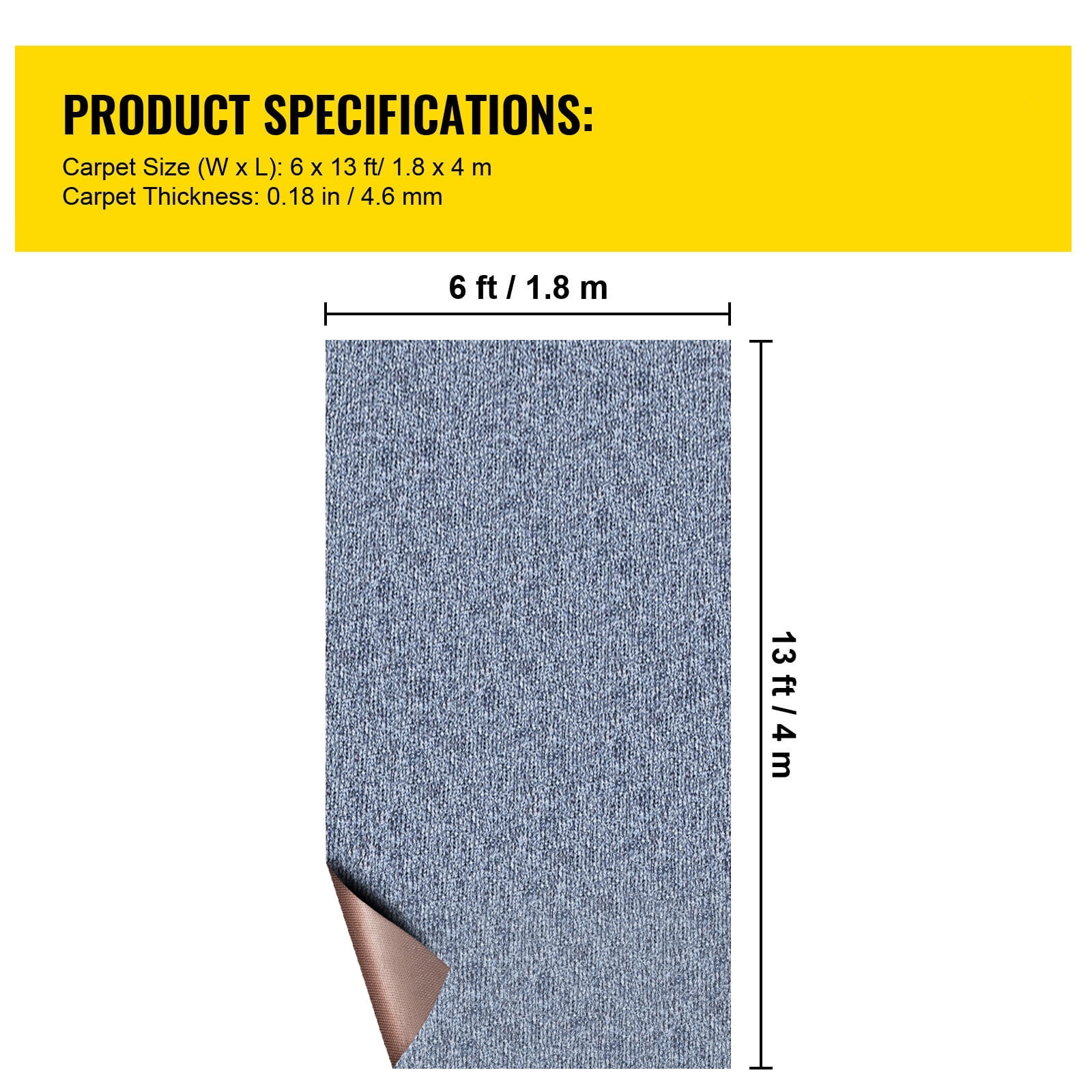 KFFKFF Grey 6x13 ft Boat Carpet Rugs, Marine Carpet Indoor Outdoor Rugs for Patio Deck Anti-Slide TPR Water-Proof Back Cut Outdoor Marine Carpeting Easy Clean