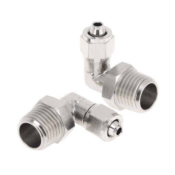 Conexiones de aire únicas Push para conectar accesorios de aire 1/4" 90 grados unión rápida de línea de aire de cobre niquelado 1/4" BSPT 2 piezas tono plateado
