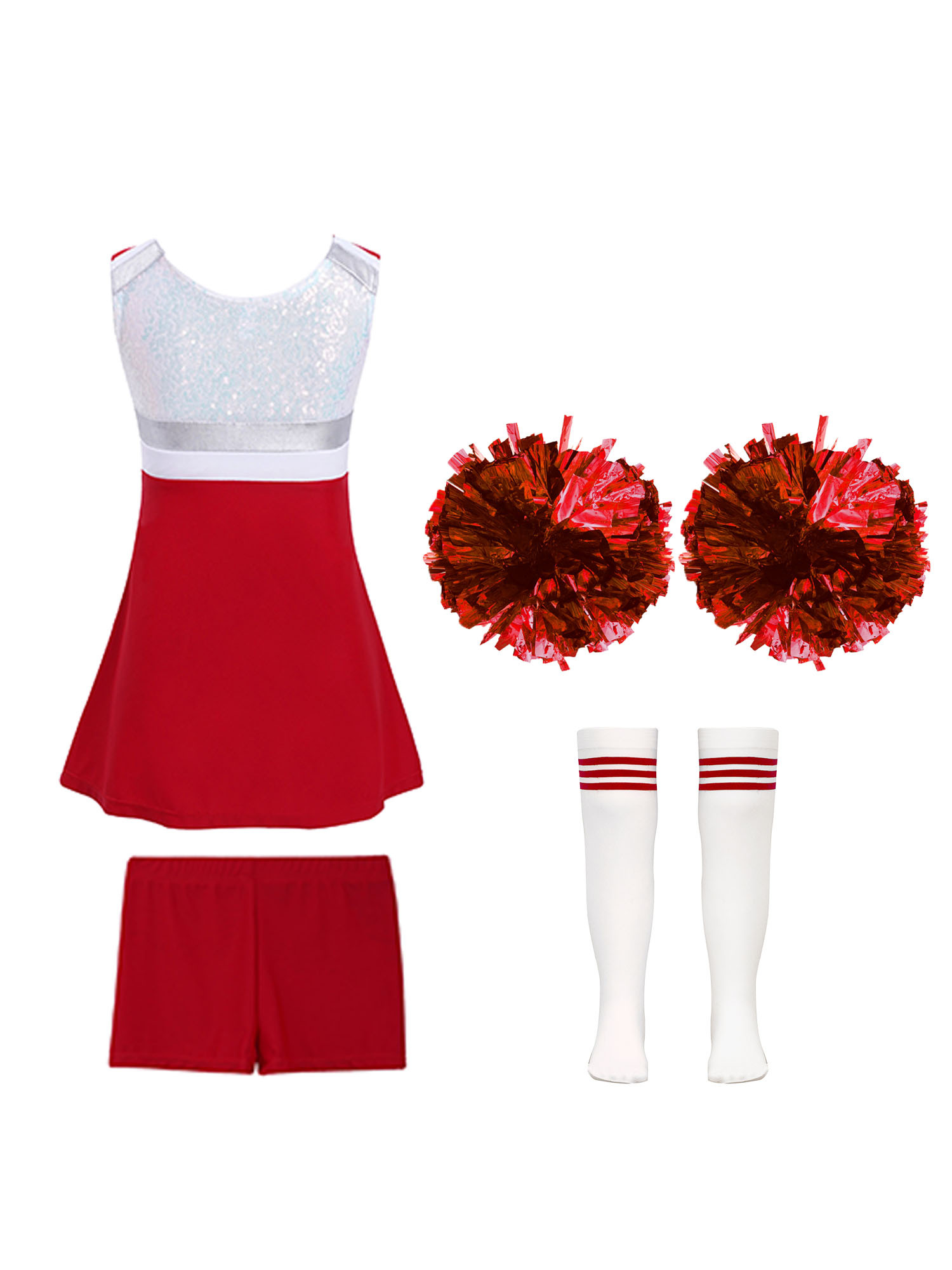 TiaoBug Kids Girls Cheer Leader Uniform Sports Games Cheerleading Dance Outfits Halloween Carnival Fancy Dress Up A Red-A 14 - image 2 of 5