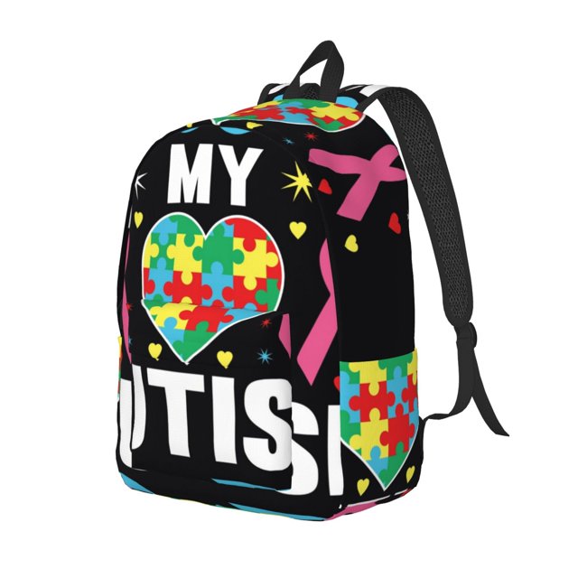 Balery I Love My Autism Mochila Clásica Impresa Básica para Viaje, Mochila Escolar Resistente al Agua, Mochila de Lona con Correas Ajustables-Small