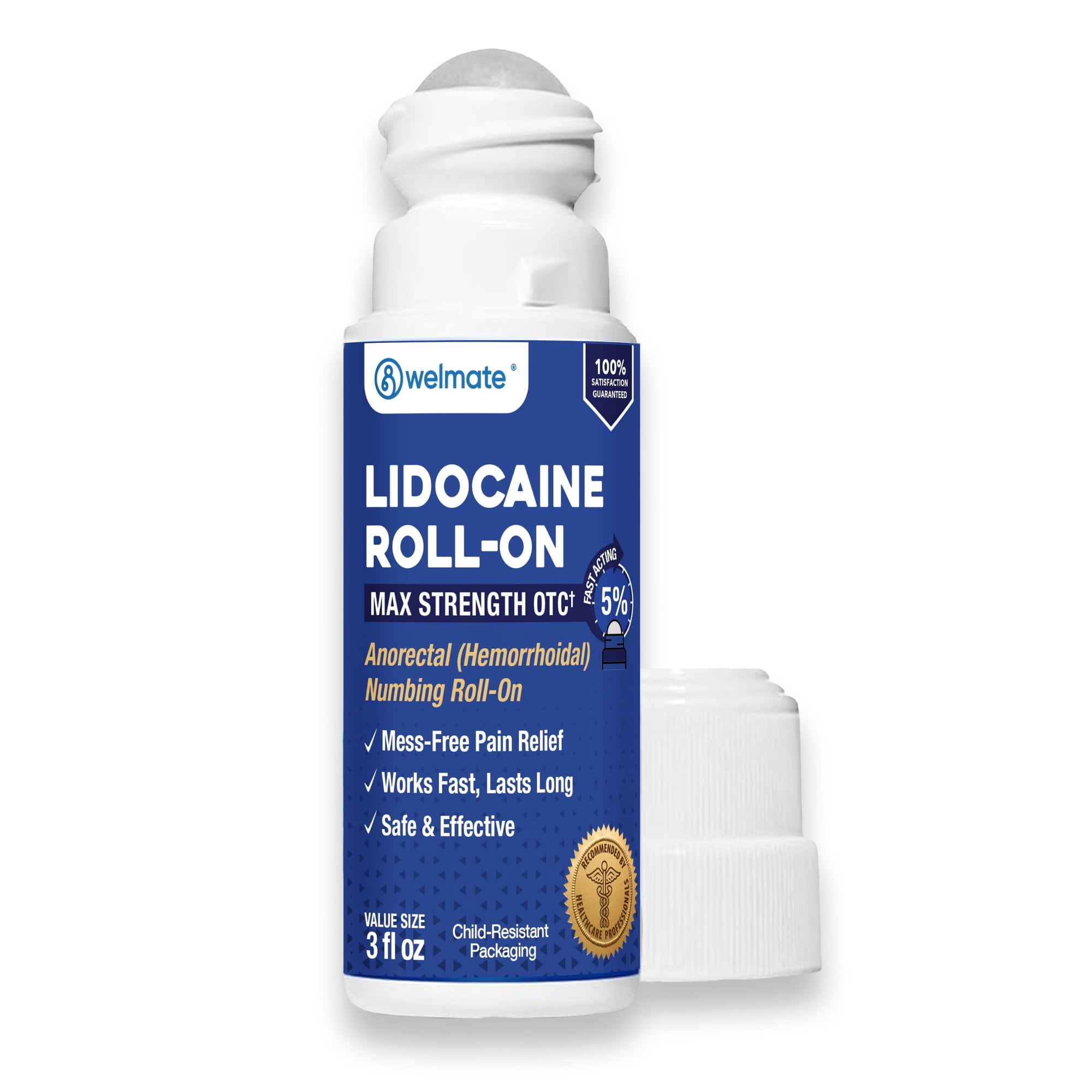 WELMATE 5% Lidocaine Roll-On 74ml – Fast, Targeted Hemorrhoid Relief – No-Mess Roll-On Application