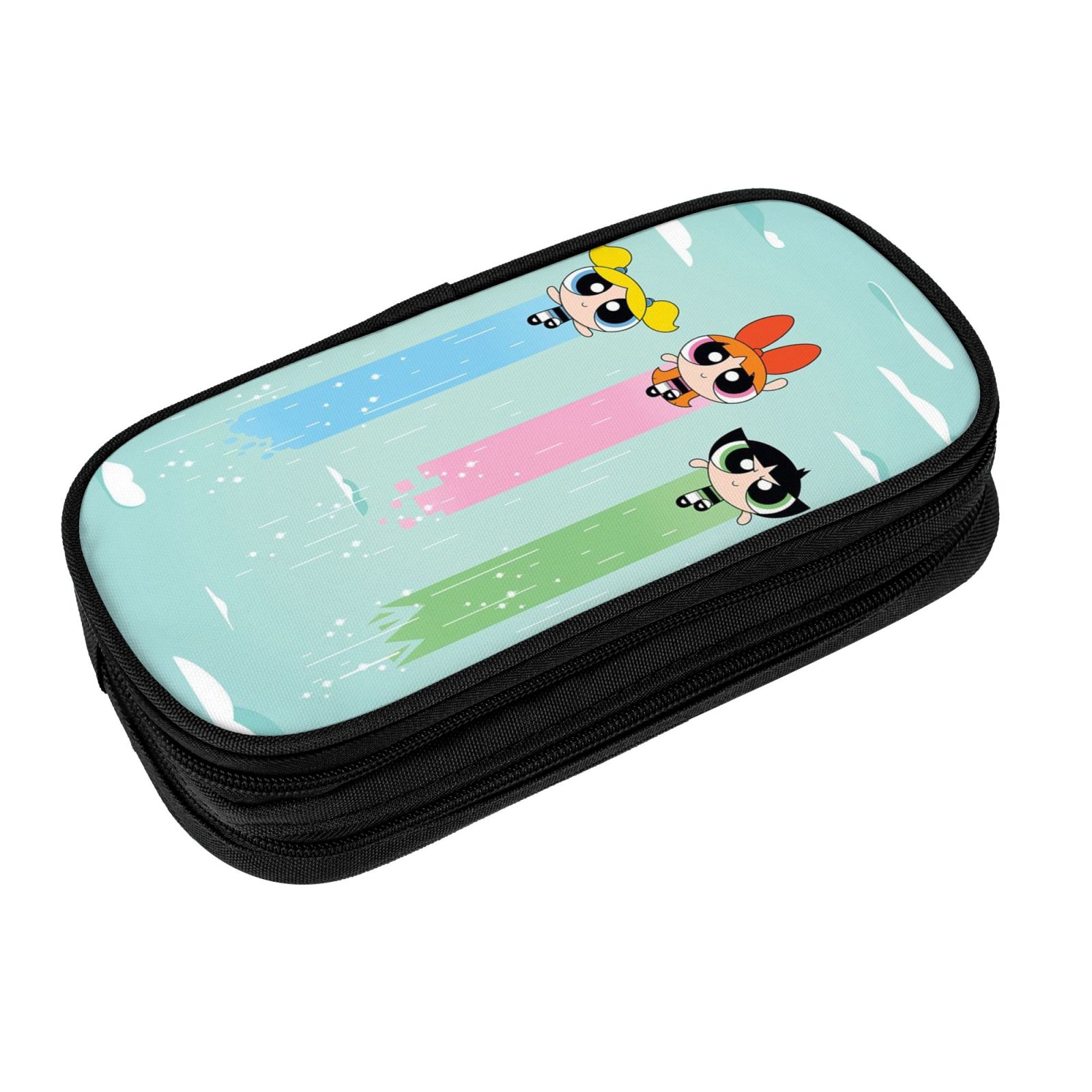 The Powerpuff Gi-rls Pencil Case Large Capacity Pencil Pouch Penbag Office Stationery Organizer Travel Makeup Bag Black