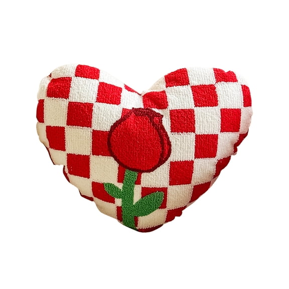 chaungfeng Valentines's Day Heart-shaped Throw Pillows, Plush Soft Rose Pattern Throw Pillows Tufted Sofa Cushions Valentines's Day Supplies 14"x14", Red-and-White Check Heart