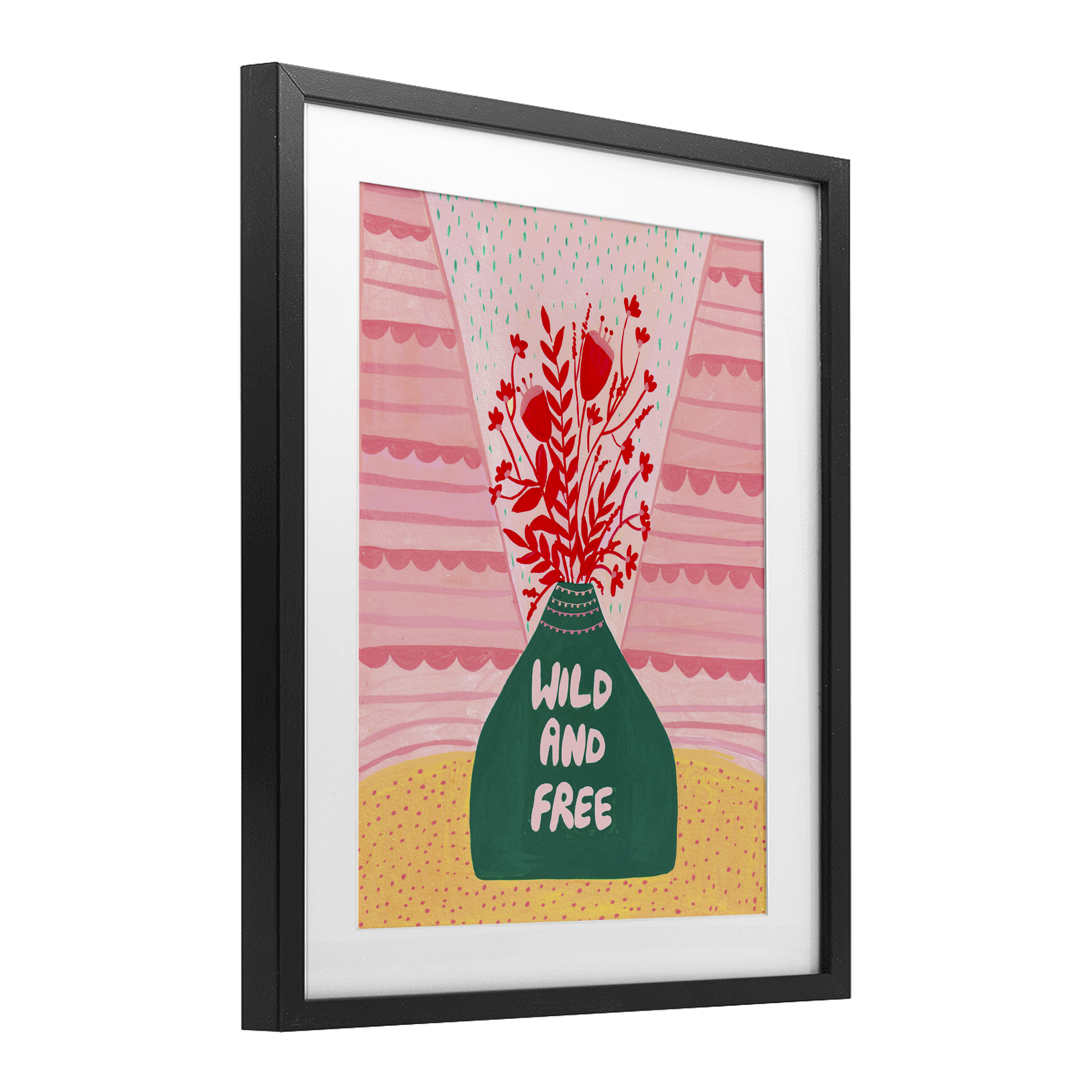 Midcentury Wild And Free Black Framed Print Under Glass, design by Nabeela Rumi