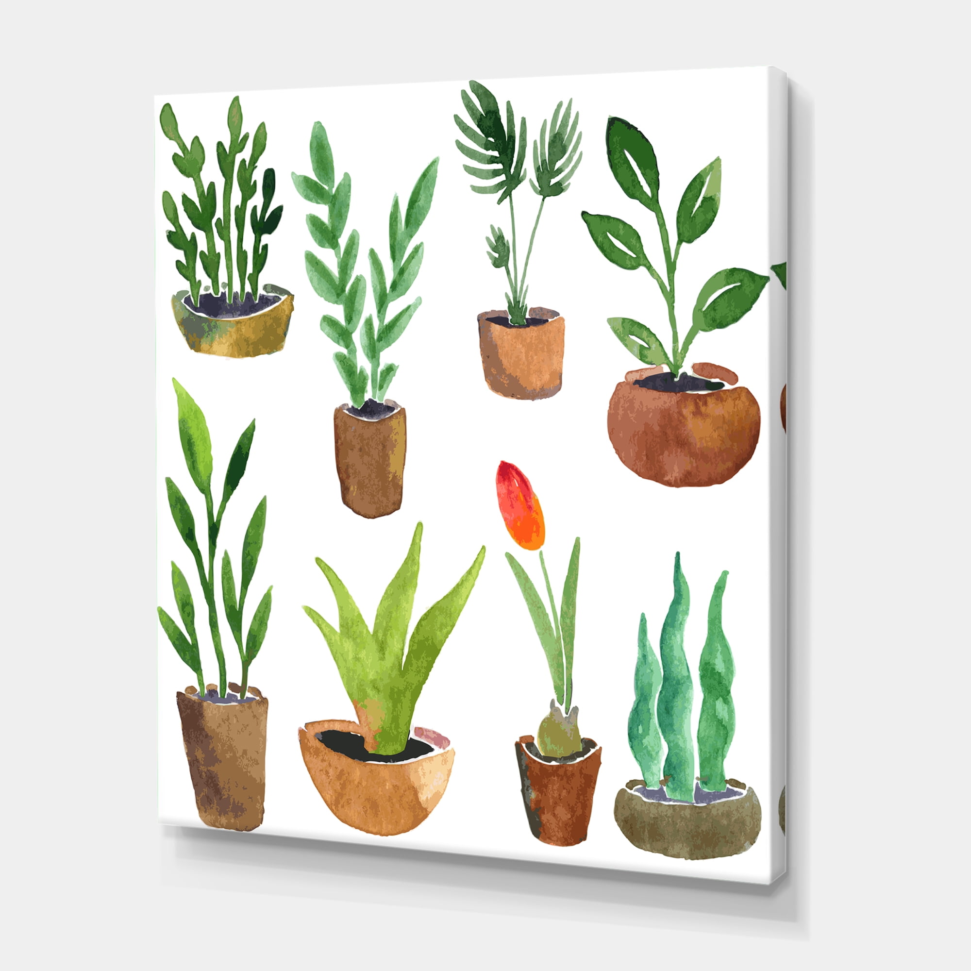 Designart ' Eight House Plants In Claypots ' Traditional Canvas Wall Art Print